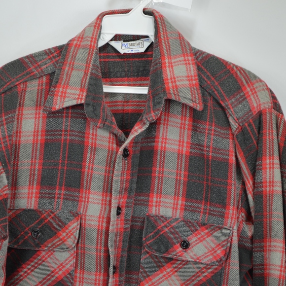 70s-60'S Five Brother Long Sleeve Flannel Check Shirt Men's XL Vintage cotton red type Vintage Second Hand